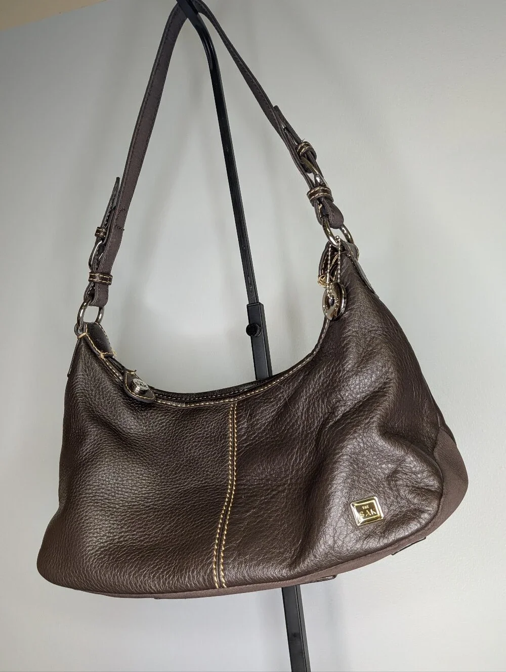 The Sak Brown Leather Slouchy Shoulder Bag with Contrast Stitching
